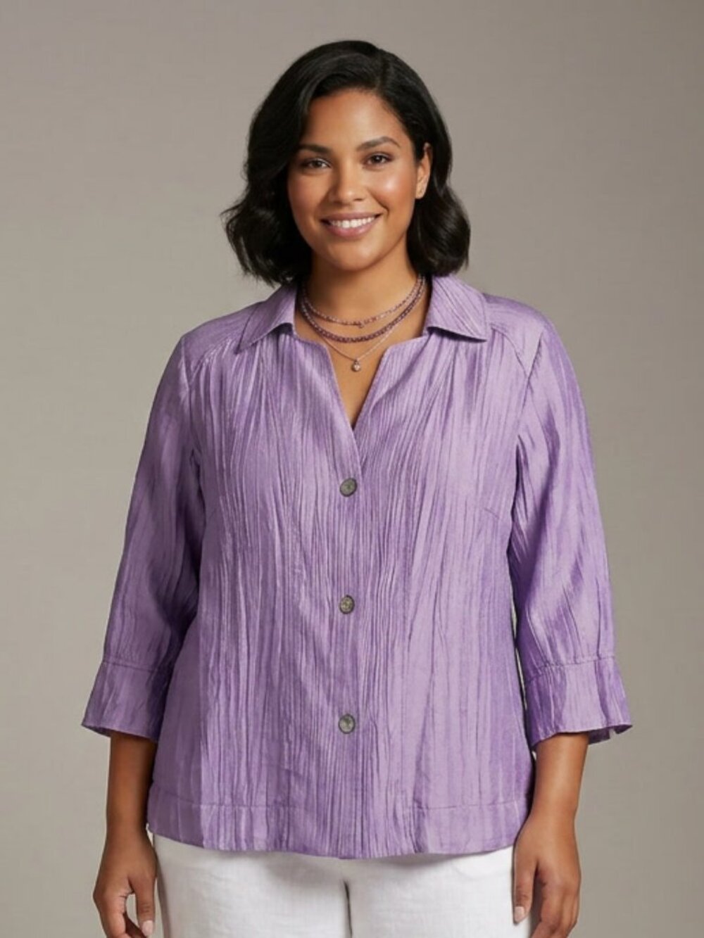 Kate Hill Linen Blend Blouse Purple Size 16W